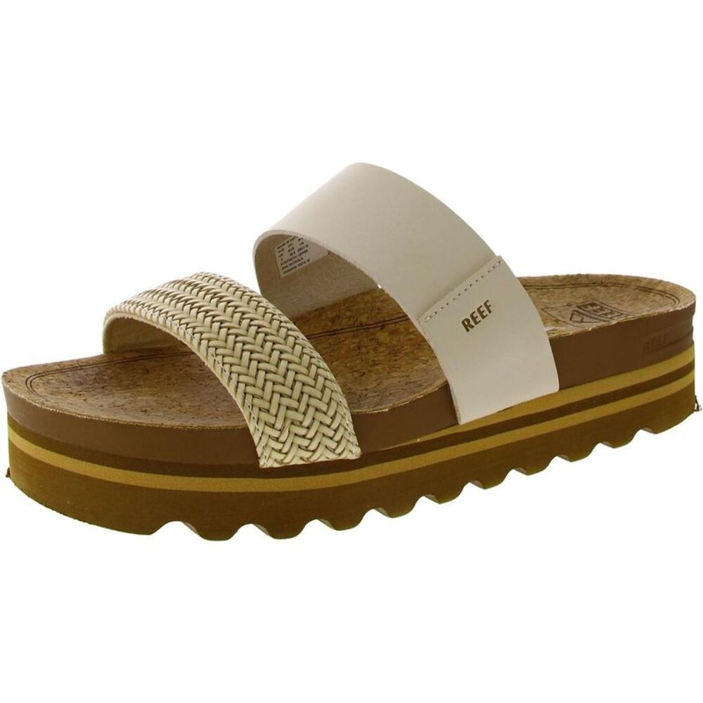 Reef Womens Cushion Vista Hi Ivory Faux Leather Wedge Slide Sandals Shoes Used